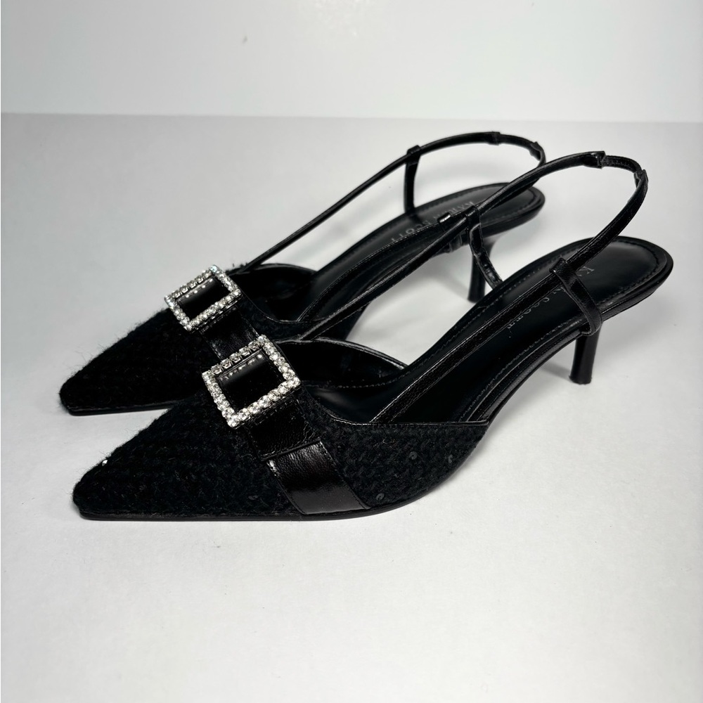 Vfg Karen Scott Black‎ Tweed Sequin Slingback Kitten 2”Heel square Buckle Size 7